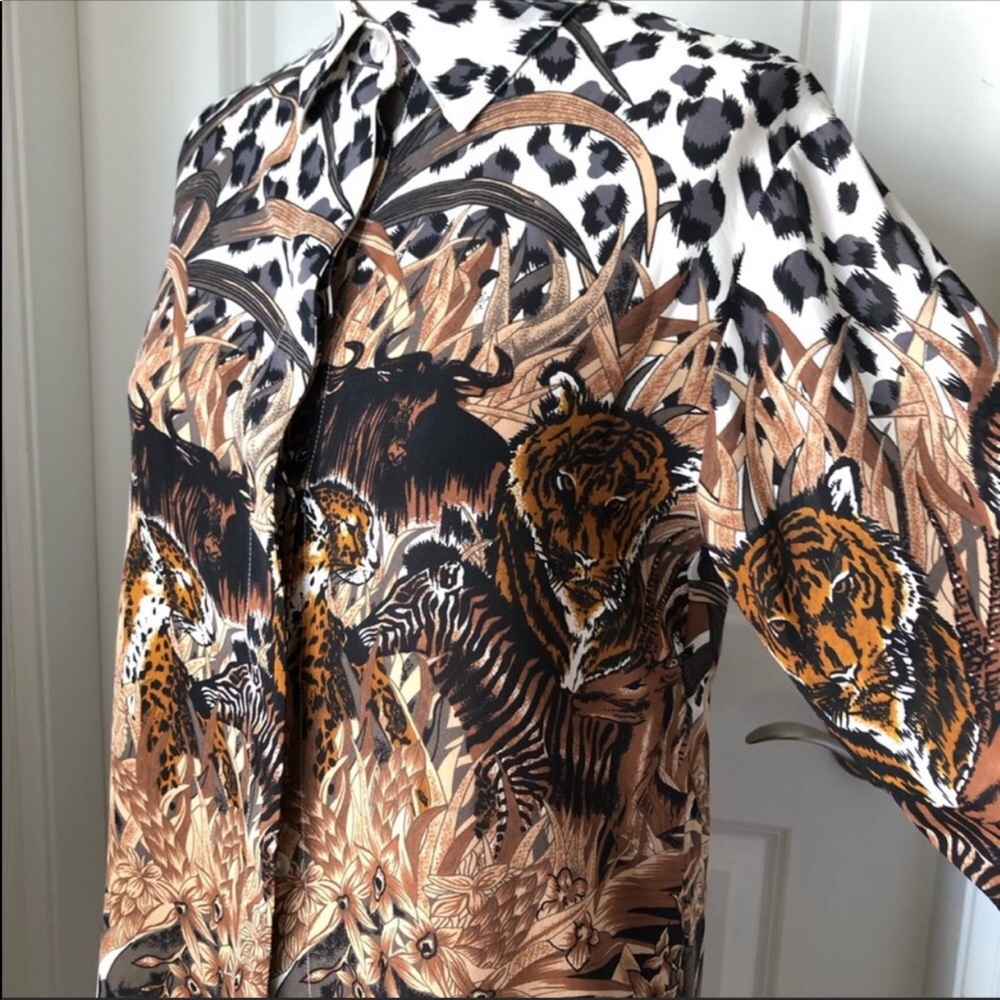 Paolo Santini Vintage Animals of the Jungle Print Silk Shirt